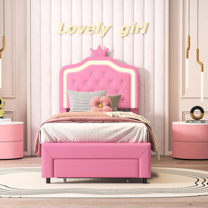 Her Room, Her World — Girls' LED Upholstered Storage Bed with Drawer