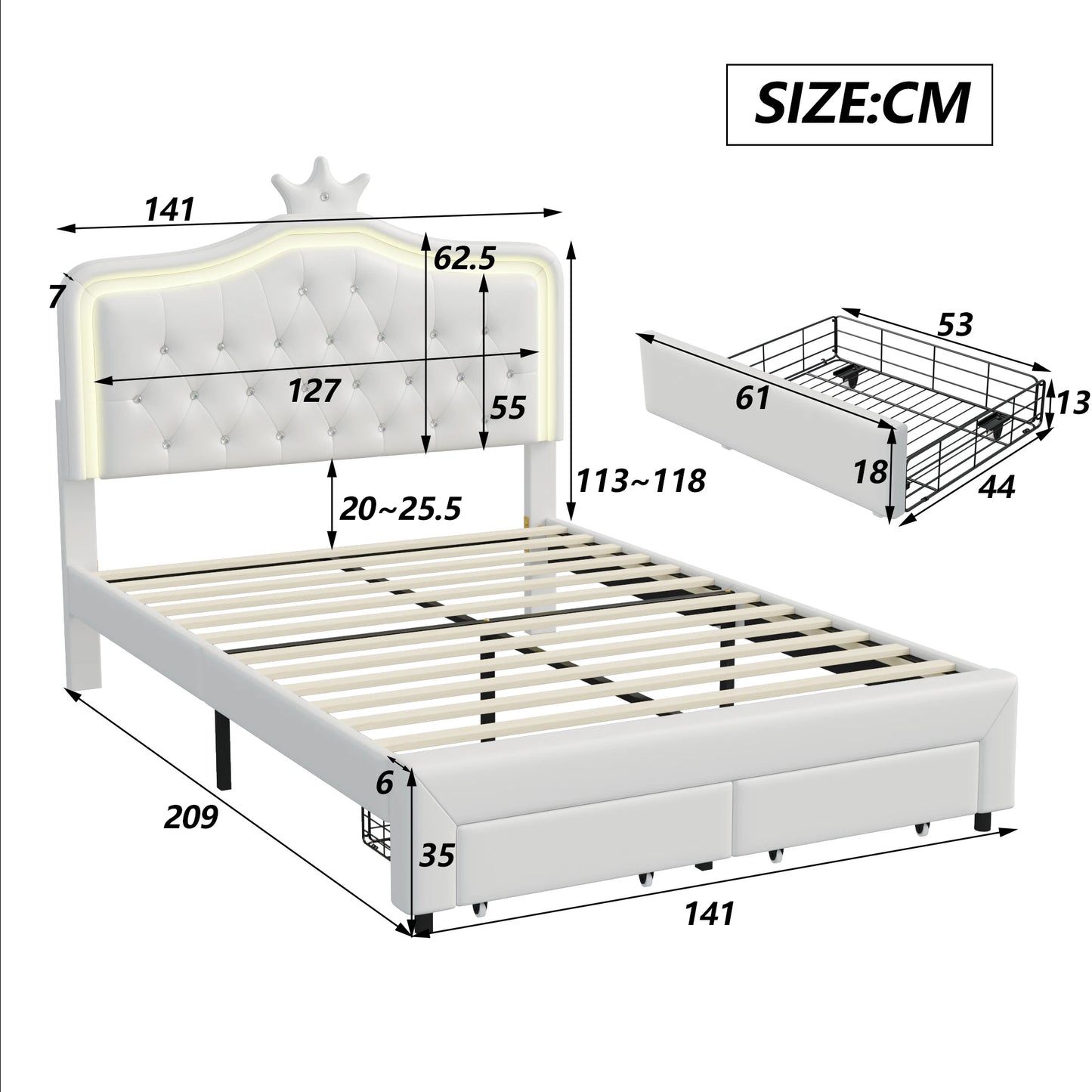 Her Room, Her World — Girls' LED Upholstered Storage Bed with Drawer