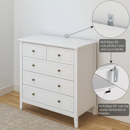 Getone Chest of Drawers Bedroom, Storage Cabinet with 6 Drawers, Sideboard, Bedroom Dresser, 80x40x80cm, White