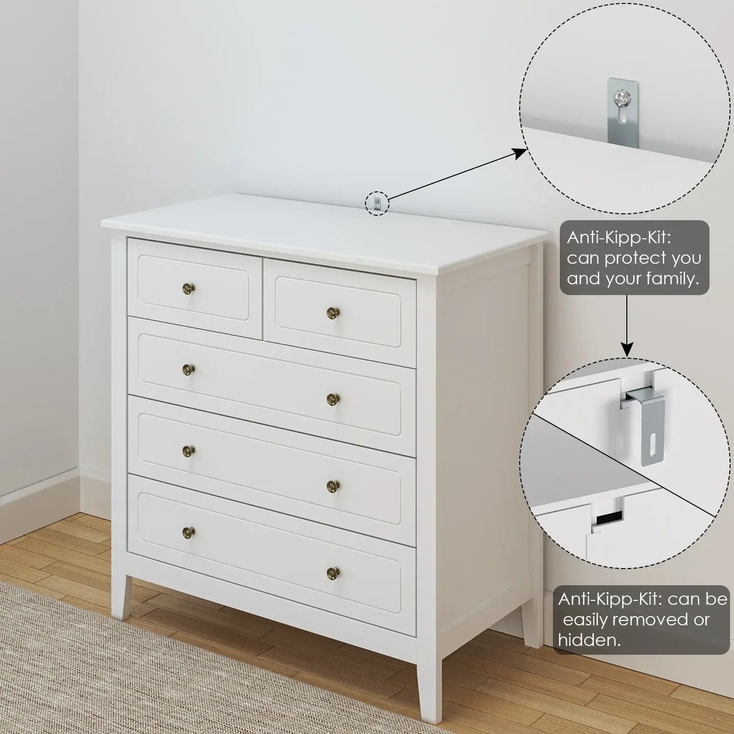 Getone Chest of Drawers Bedroom, Storage Cabinet with 6 Drawers, Sideboard, Bedroom Dresser, 80x40x80cm, White