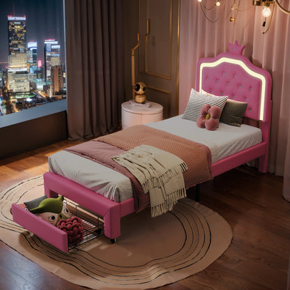 Her Room, Her World — Girls' LED Upholstered Storage Bed with Drawer