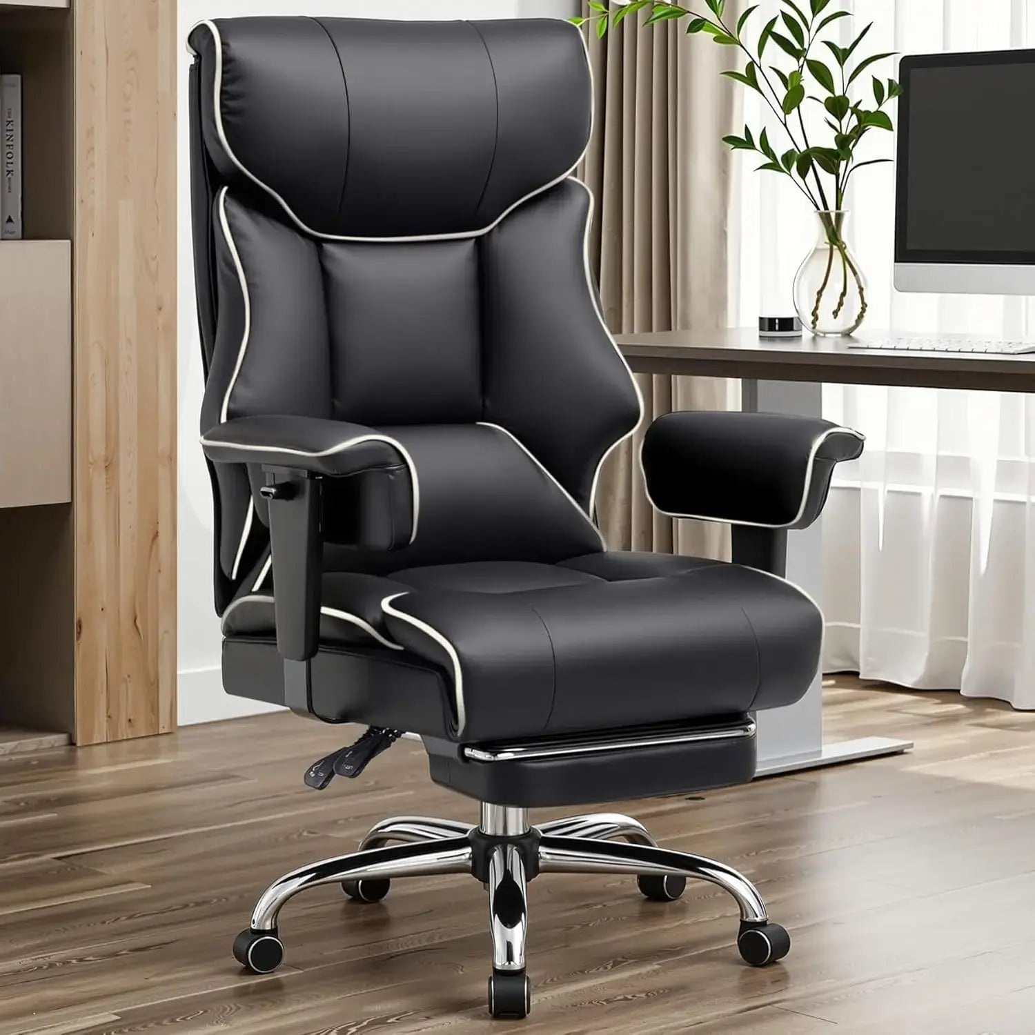 COMHOMA Big and Tall Office Chair 400lbs High Back Leather Executive Chair with Ergonomic Lumbar Support & Pocket Spring Cushion Jonine&