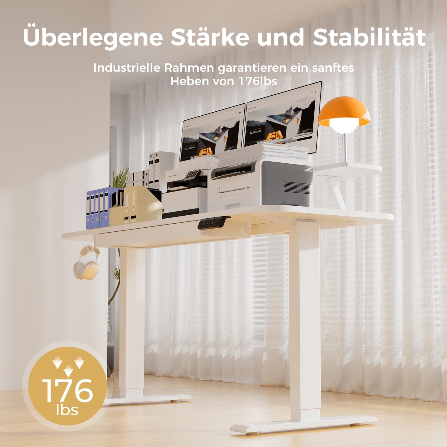 COMHOMA Height Adjustable desk Electric Drawer Monitor stand 3 Height Tablet stand White