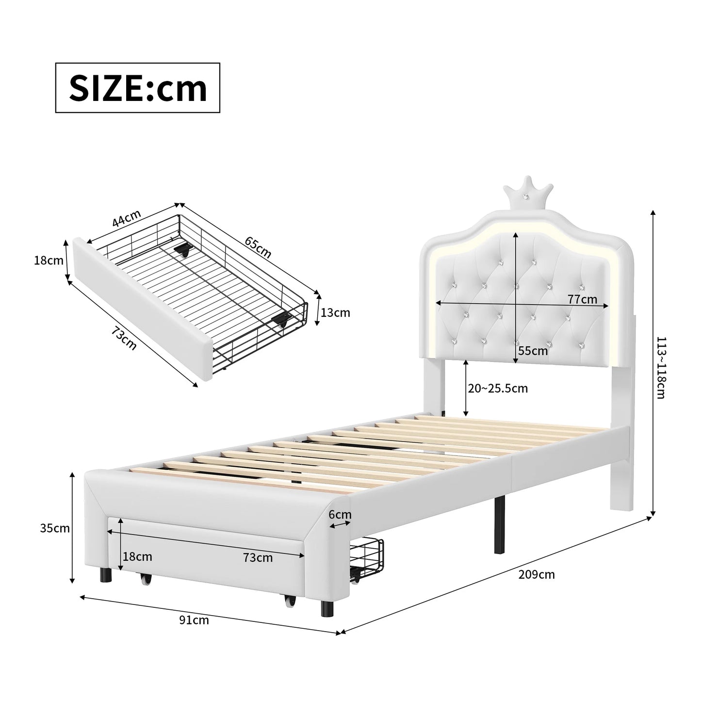 Her Room, Her World — Girls' LED Upholstered Storage Bed with Drawer