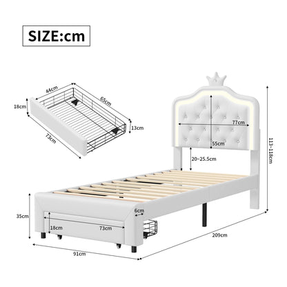 Her Room, Her World — Girls' LED Upholstered Storage Bed with Drawer
