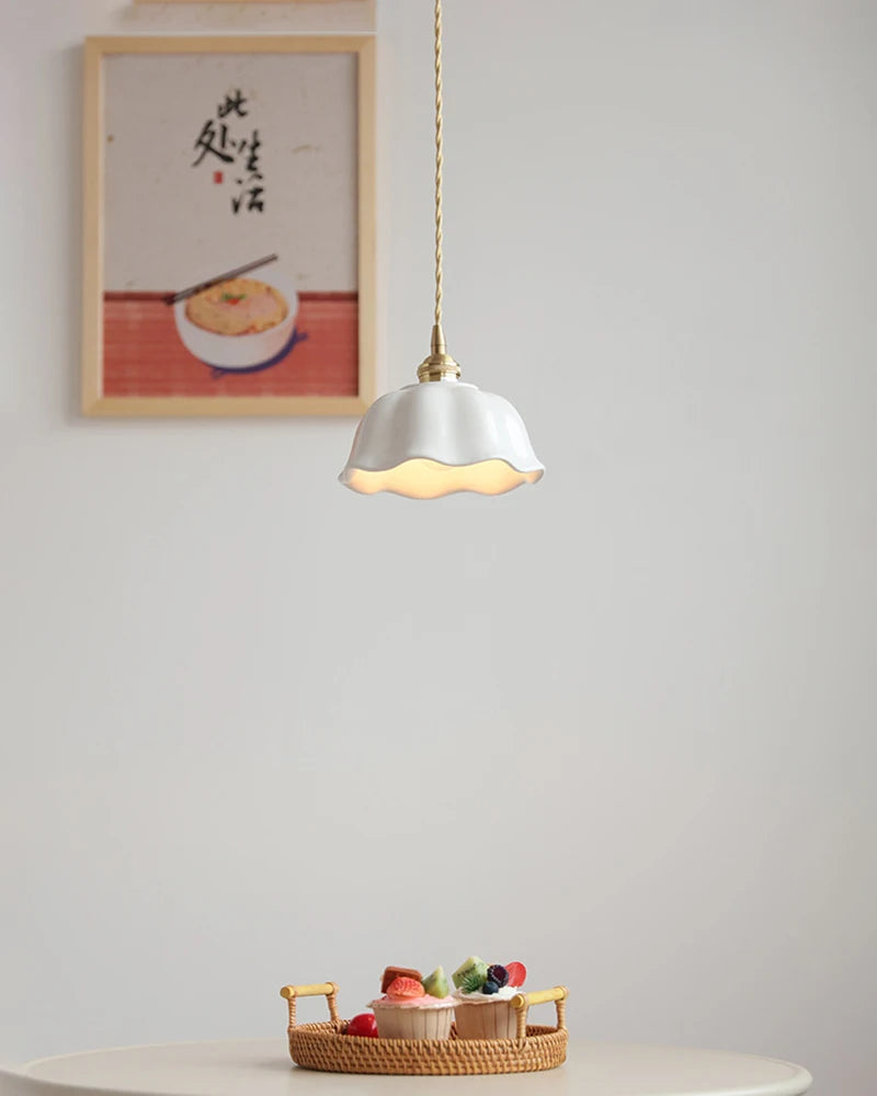Nordic Copper & Ceramic LED Pendant Light — Modern Hanging Lamp for Kitchen, Bedroom & Cafe
