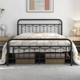 Metal Bed Frames with Vintage Headboard and Footboard, Farmhouse Metal Platform Bed, Heavy Duty Steel Slat Support, Ample Under- Jonine&
