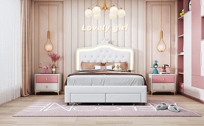 Her Room, Her World — Girls' LED Upholstered Storage Bed with Drawer