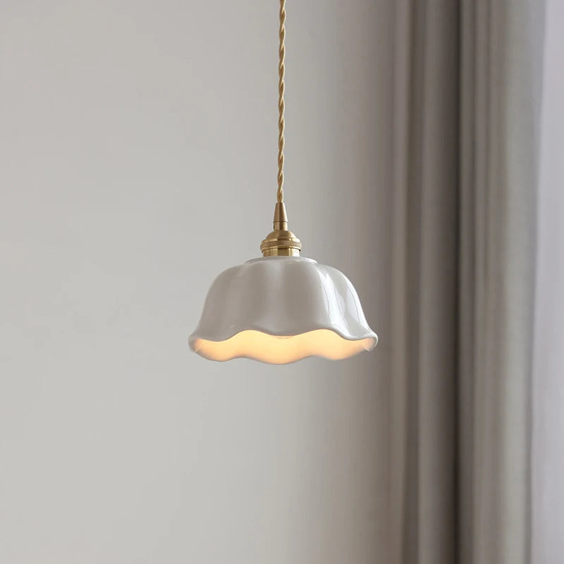 Nordic Copper & Ceramic LED Pendant Light — Modern Hanging Lamp for Kitchen, Bedroom & Cafe