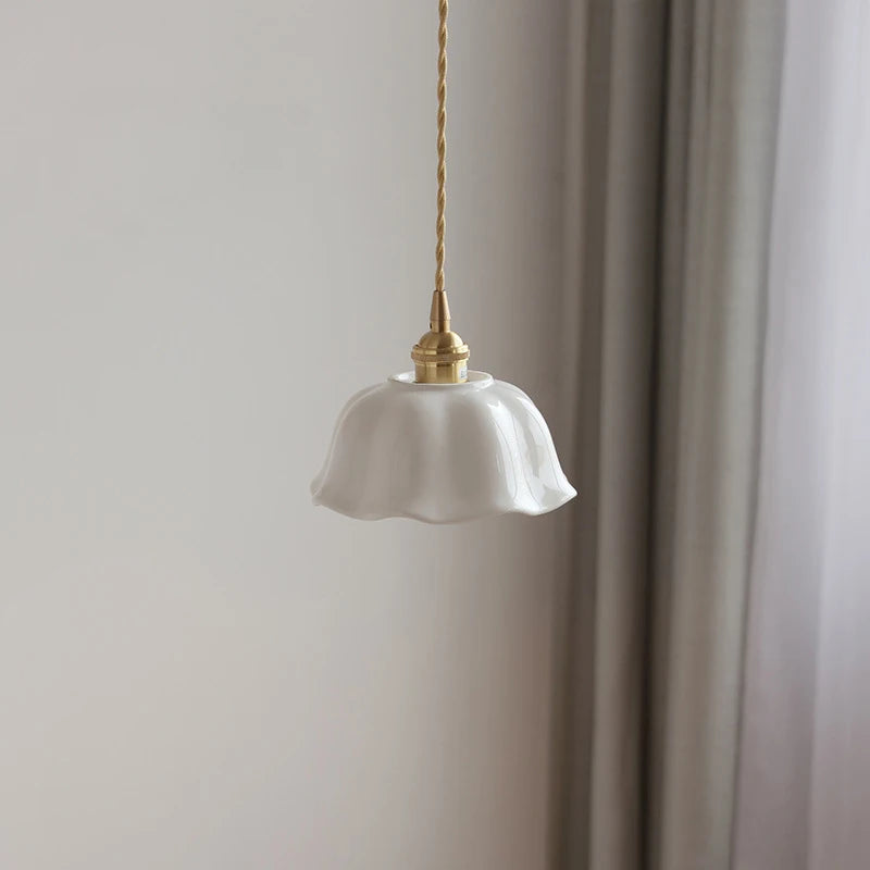 Nordic Copper & Ceramic LED Pendant Light — Modern Hanging Lamp for Kitchen, Bedroom & Cafe