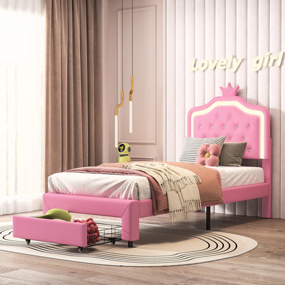 Her Room, Her World — Girls' LED Upholstered Storage Bed with Drawer