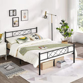 Full Size Traditional Powder Coated Slatted Metal Platform Bed-0