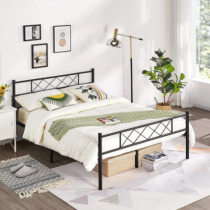 Traditional Slatted Metal Platform Bed — Full Size, Powder Coated