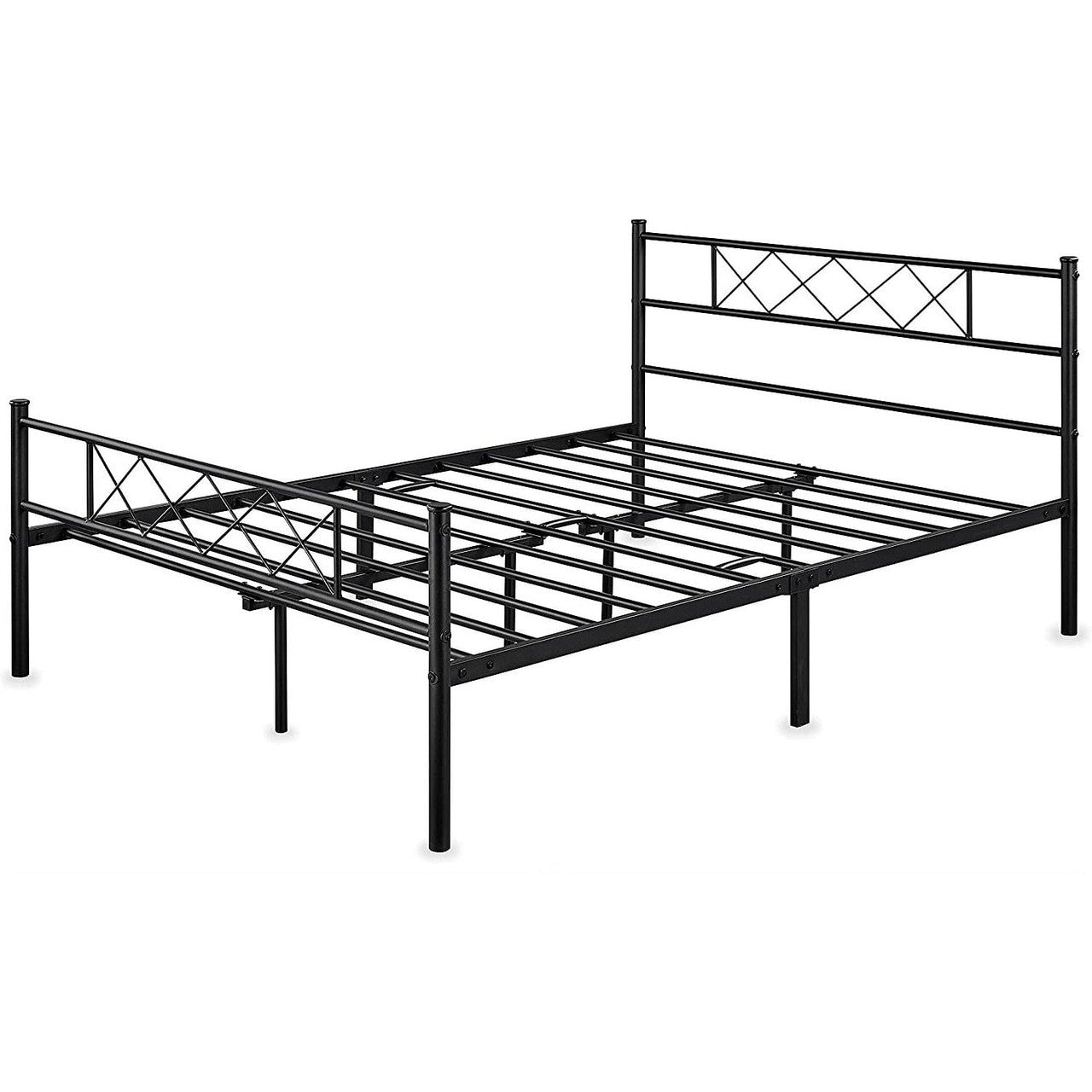 Traditional Slatted Metal Platform Bed — Full Size, Powder Coated