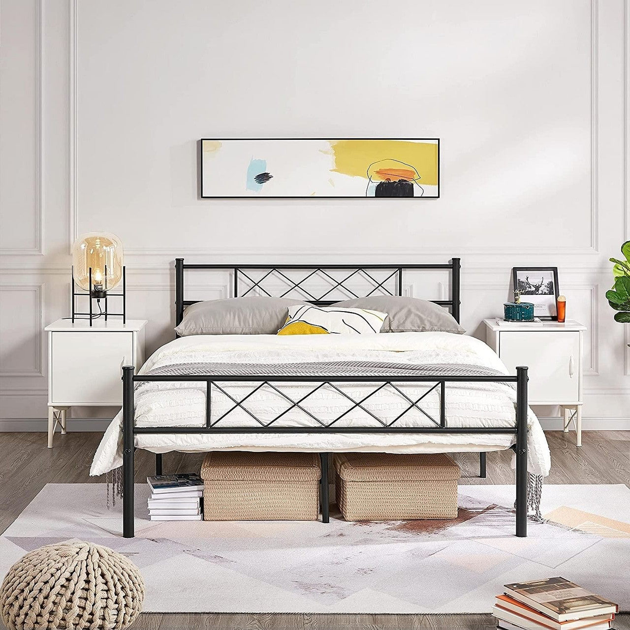 Traditional Slatted Metal Platform Bed — Full Size, Powder Coated