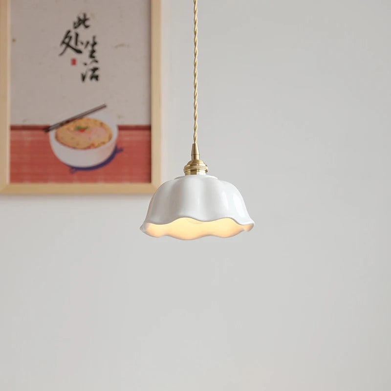 Nordic Copper & Ceramic LED Pendant Light — Modern Hanging Lamp for Kitchen, Bedroom & Cafe