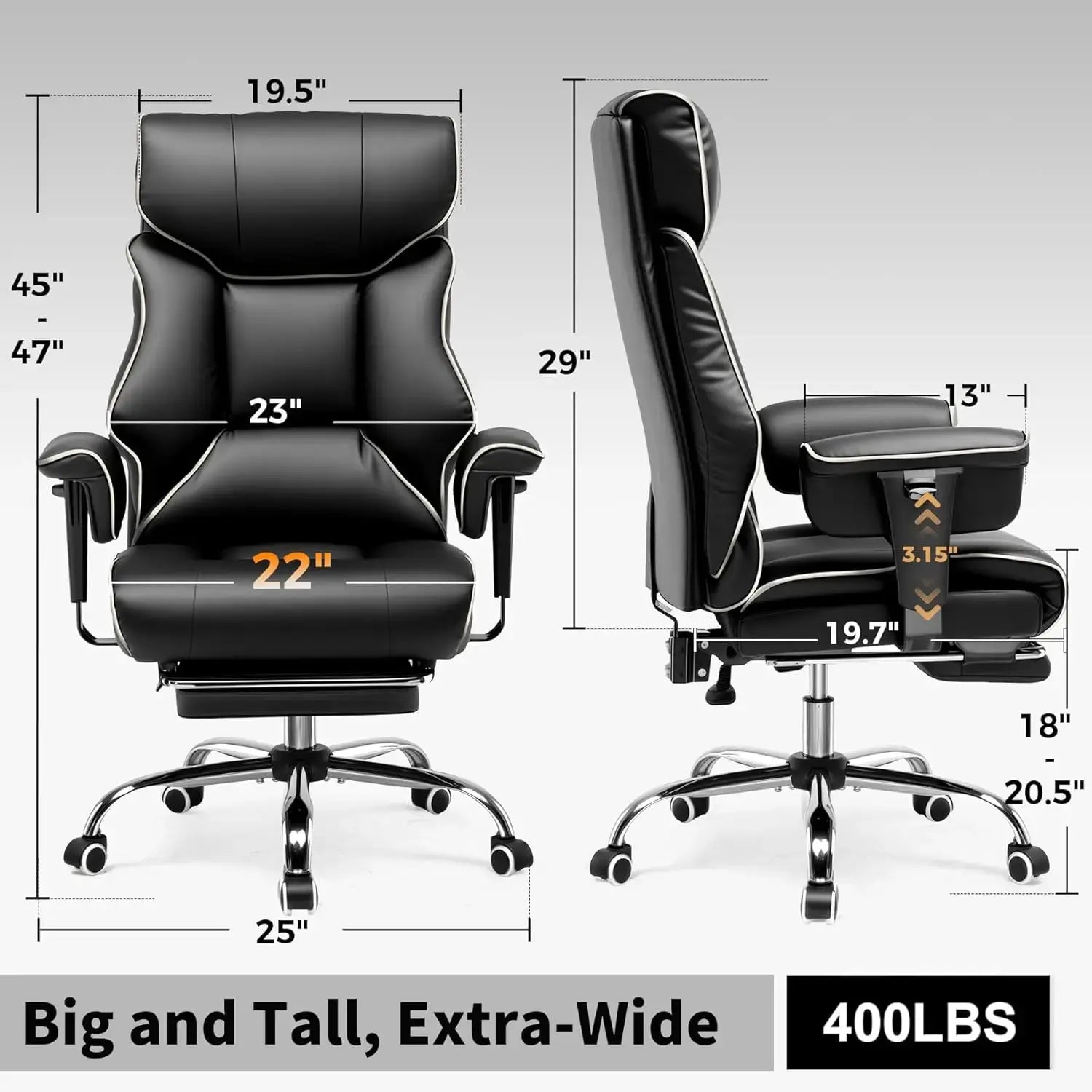 COMHOMA Big and Tall Office Chair 400lbs High Back Leather Executive Chair with Ergonomic Lumbar Support & Pocket Spring Cushion Jonine&