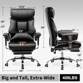 COMHOMA Big and Tall Office Chair 400lbs High Back Leather Executive Chair with Ergonomic Lumbar Support & Pocket Spring Cushion Jonine&