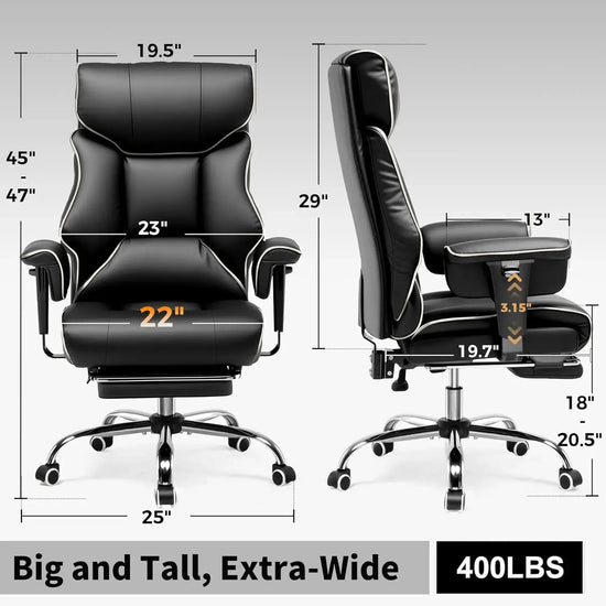 COMHOMA Big and Tall Office Chair 400lbs High Back Leather Executive Chair with Ergonomic Lumbar Support & Pocket Spring Cushion Jonine&