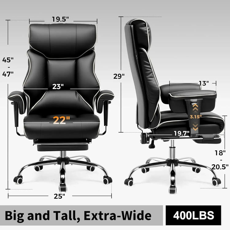 COMHOMA Big and Tall Office Chair 400lbs High Back Leather Executive Chair with Ergonomic Lumbar Support & Pocket Spring Cushion Jonine&