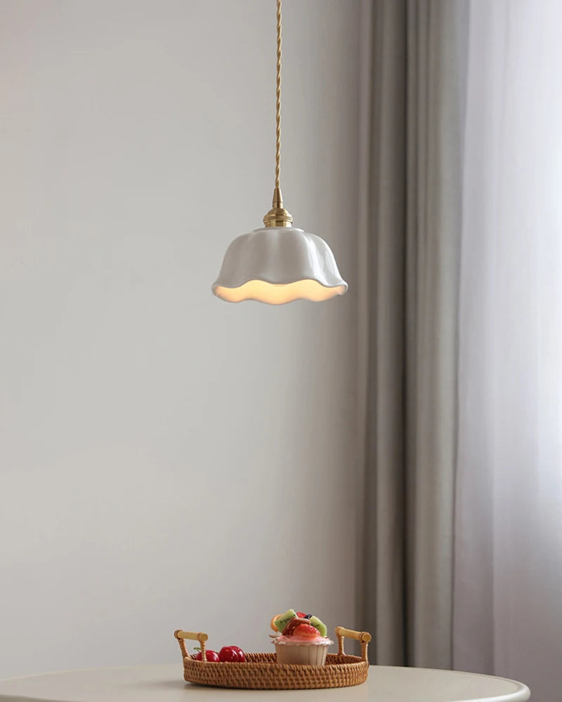 Nordic Copper & Ceramic LED Pendant Light — Modern Hanging Lamp for Kitchen, Bedroom & Cafe