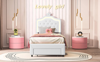 Her Room, Her World — Girls' LED Upholstered Storage Bed with Drawer