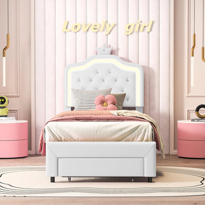 Her Room, Her World — Girls' LED Upholstered Storage Bed with Drawer