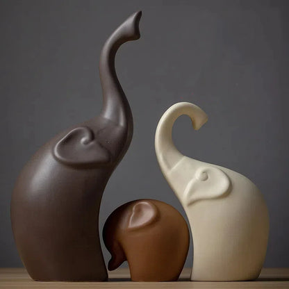 A Family That Stays Together — Nordic Matte Ceramic Elephant Family Figurines