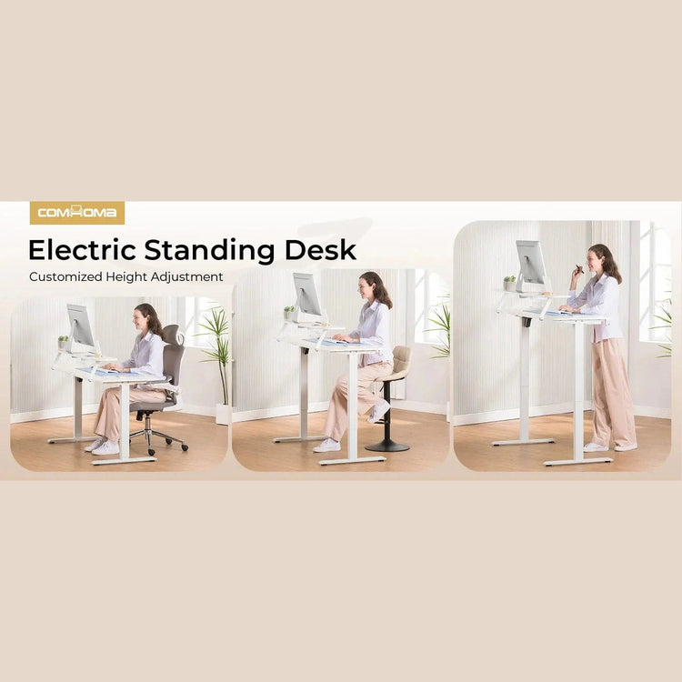 COMHOMA Height Adjustable desk Electric Drawer Monitor stand 3 Height Tablet stand White Jonine&
