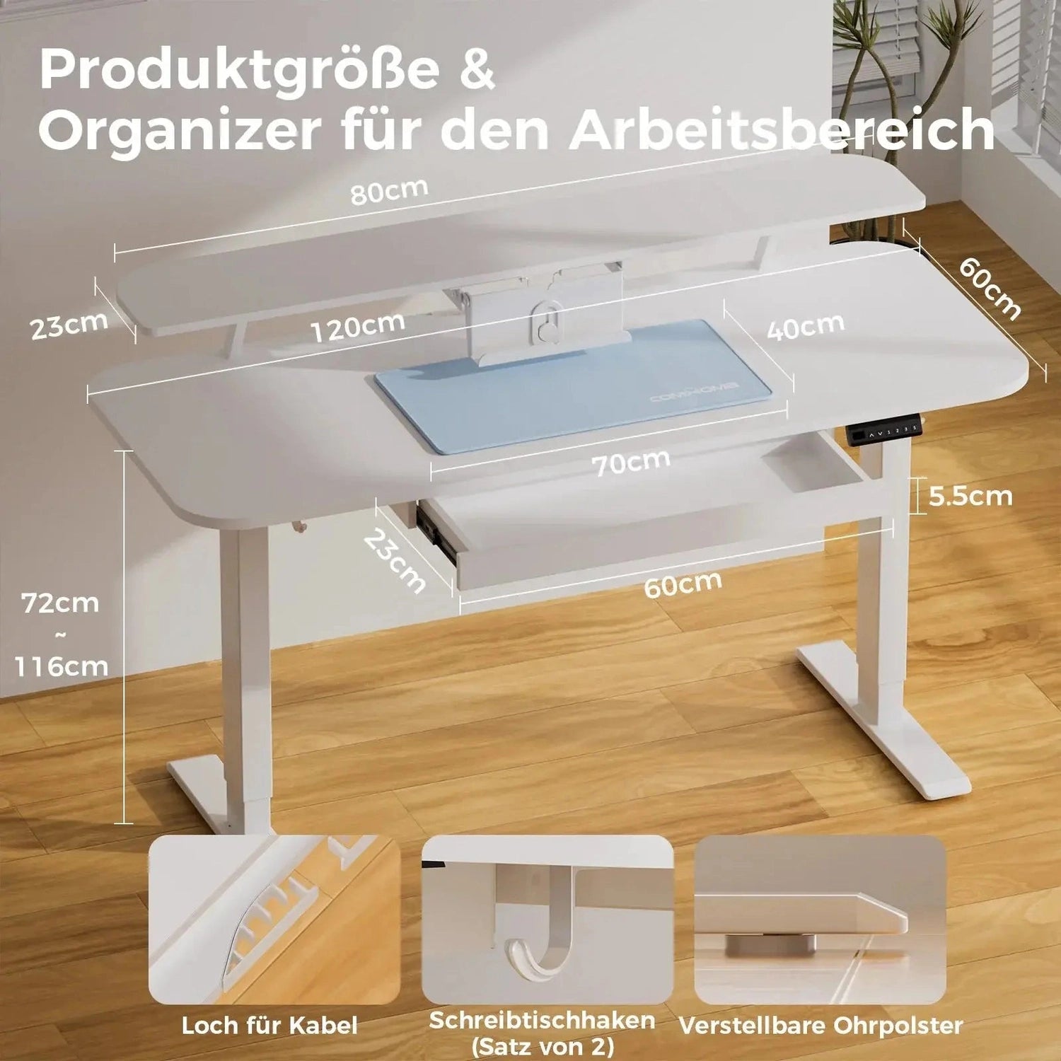 COMHOMA Height Adjustable desk Electric Drawer Monitor stand 3 Height Tablet stand White Jonine&