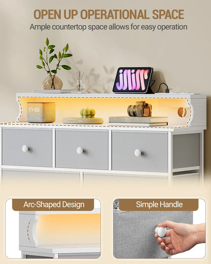 White Chest of Drawers 100 cm,2 USB & 2 AC Ports,Chest of Drawers with 9 Drawers,Versatile Storage Furniture for Living,Bedroom