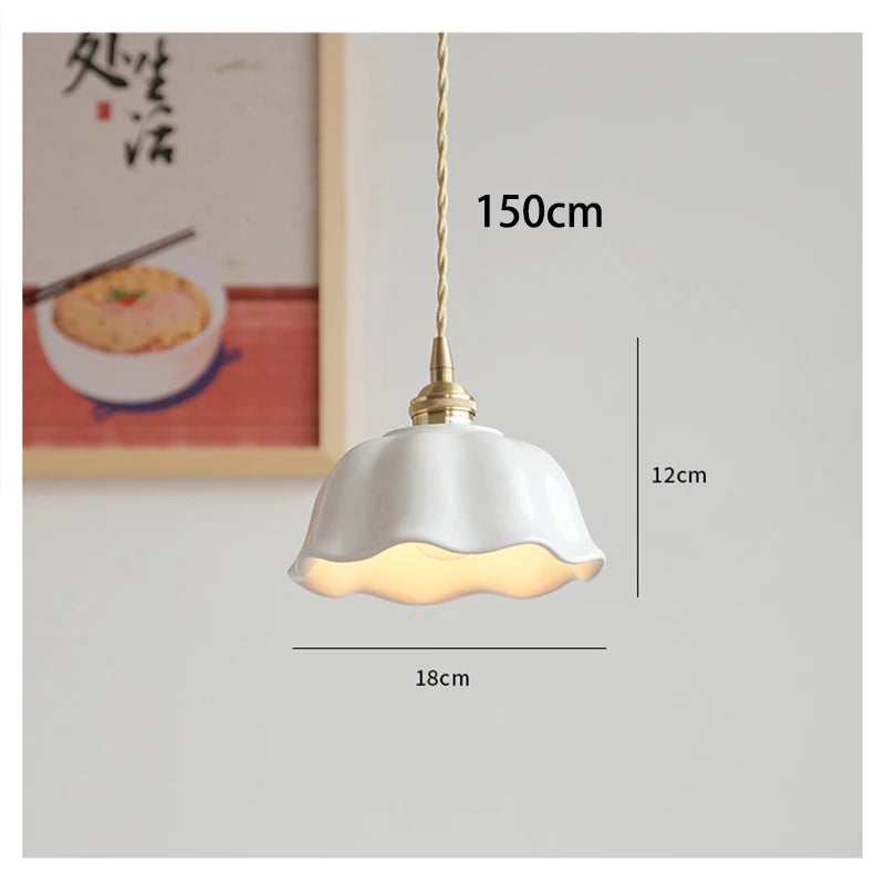 Nordic Copper & Ceramic LED Pendant Light — Modern Hanging Lamp for Kitchen, Bedroom & Cafe