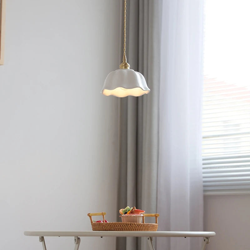 Nordic Copper & Ceramic LED Pendant Light — Modern Hanging Lamp for Kitchen, Bedroom & Cafe
