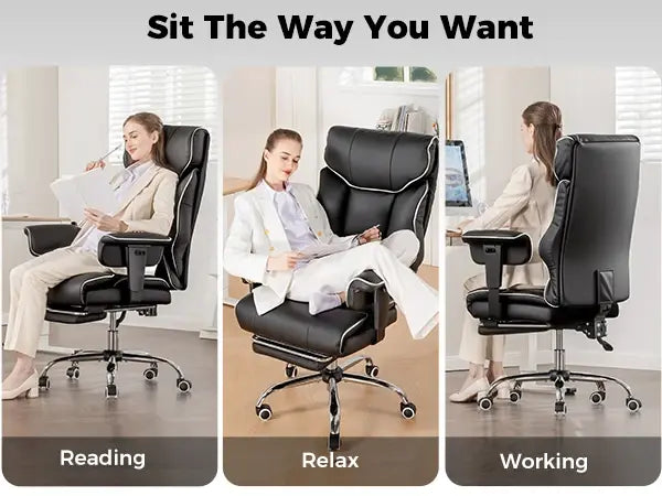 COMHOMA Big and Tall Office Chair 400lbs High Back Leather Executive Chair with Ergonomic Lumbar Support & Pocket Spring Cushion Jonine&