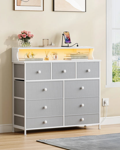 White Chest of Drawers 100 cm,2 USB & 2 AC Ports,Chest of Drawers with 9 Drawers,Versatile Storage Furniture for Living,Bedroom