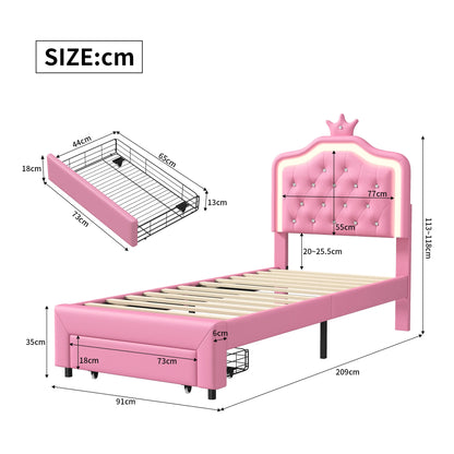 Her Room, Her World — Girls' LED Upholstered Storage Bed with Drawer
