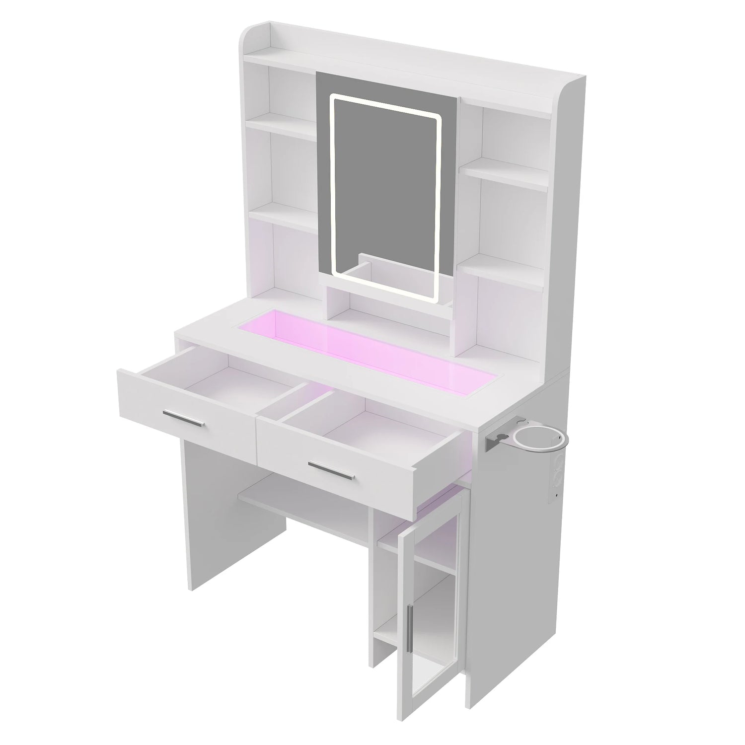 Urban Luxe dressing table, dressing table with light, dressing table with mirror, equipped with socket and hair dryer holder, White