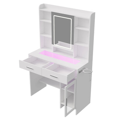 Urban Luxe dressing table, dressing table with light, dressing table with mirror, equipped with socket and hair dryer holder, White