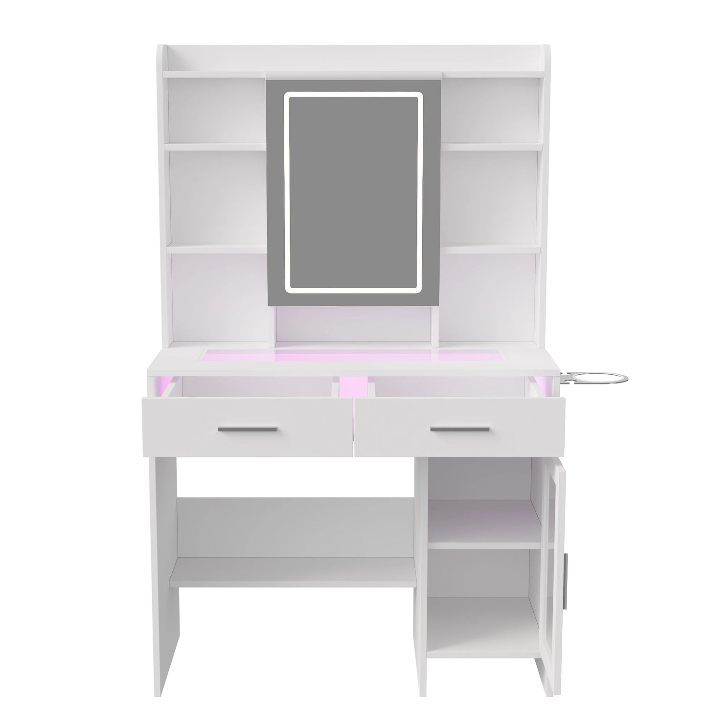 Urban Luxe dressing table, dressing table with light, dressing table with mirror, equipped with socket and hair dryer holder, White