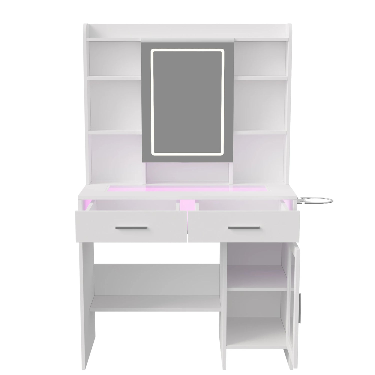 Urban Luxe dressing table, dressing table with light, dressing table with mirror, equipped with socket and hair dryer holder, White