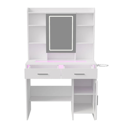 Urban Luxe dressing table, dressing table with light, dressing table with mirror, equipped with socket and hair dryer holder, White