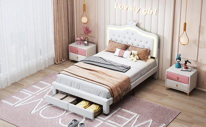 Her Room, Her World — Girls' LED Upholstered Storage Bed with Drawer