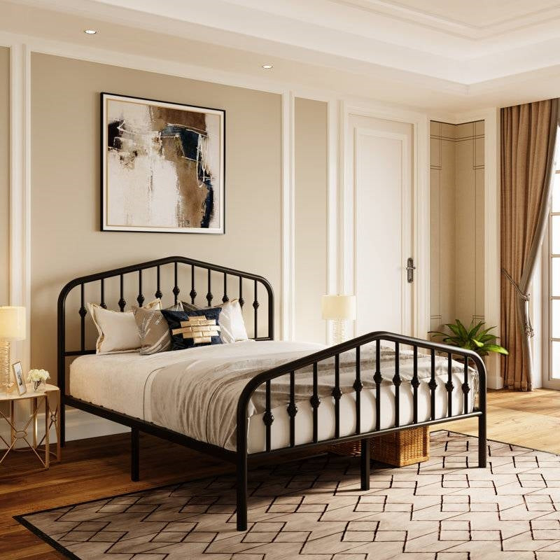 Farmhouse Spindle Platform Bed — Queen, Black Metal