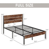 Full size Modern Farmhouse Metal Platform Bed Frame with Brown Wood Headboard FastFurnishings