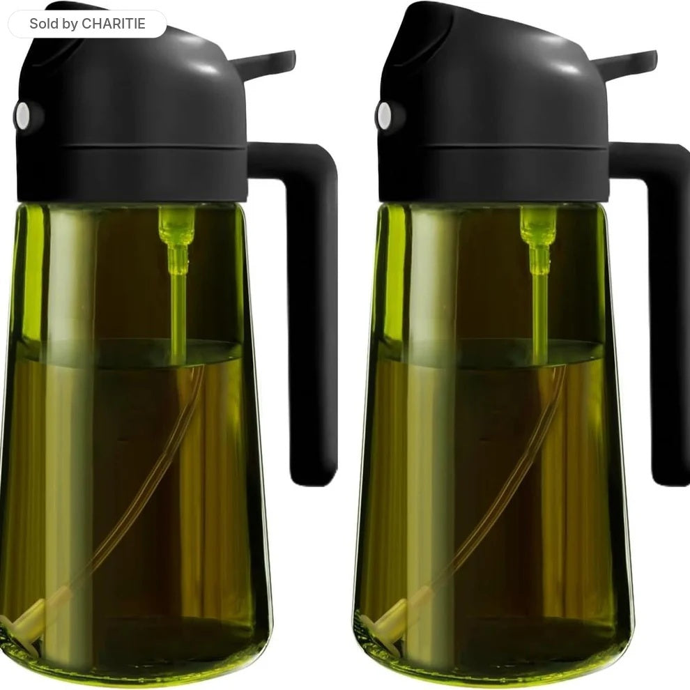 2-in-1 Glass Olive Oil Dispenser Bottle – 16oz Spray & Pour