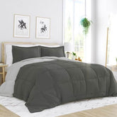 Full/Queen 3-Piece Microfiber Reversible Comforter Set in Grey / Light Grey FastFurnishings