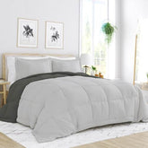 Full/Queen 3-Piece Microfiber Reversible Comforter Set in Grey / Light Grey FastFurnishings