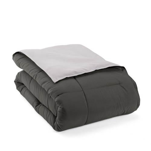 Full/Queen 3-Piece Microfiber Reversible Comforter Set in Grey / Light Grey FastFurnishings