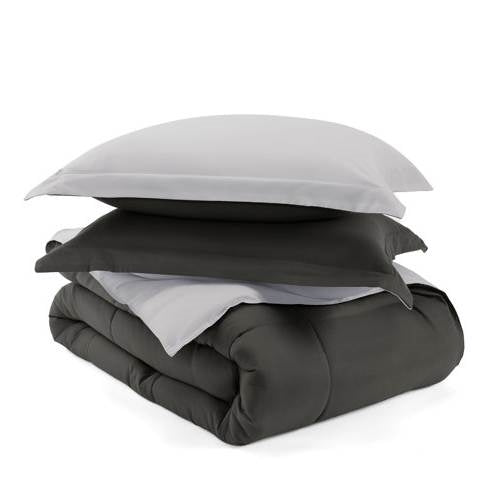 Full/Queen 3-Piece Microfiber Reversible Comforter Set in Grey / Light Grey FastFurnishings
