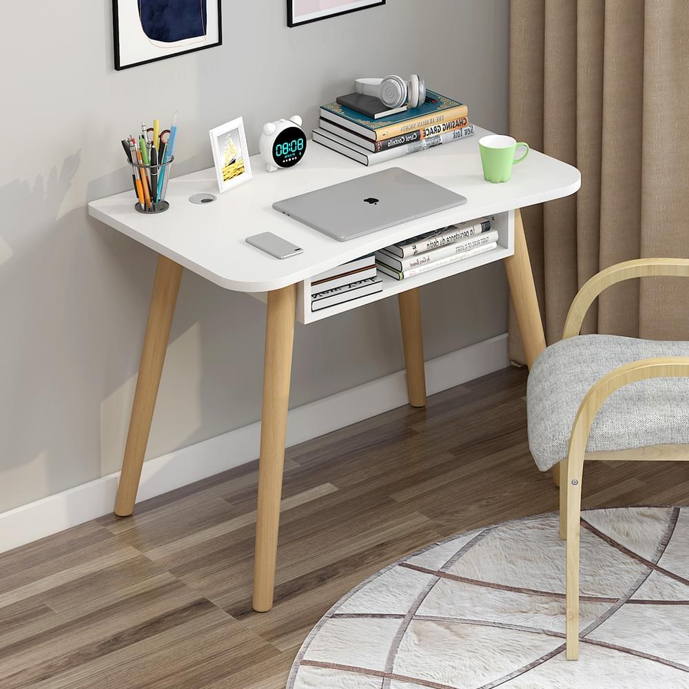 Modern Study Desk with Optional Bookshelf — White or Oak 3 Sizes